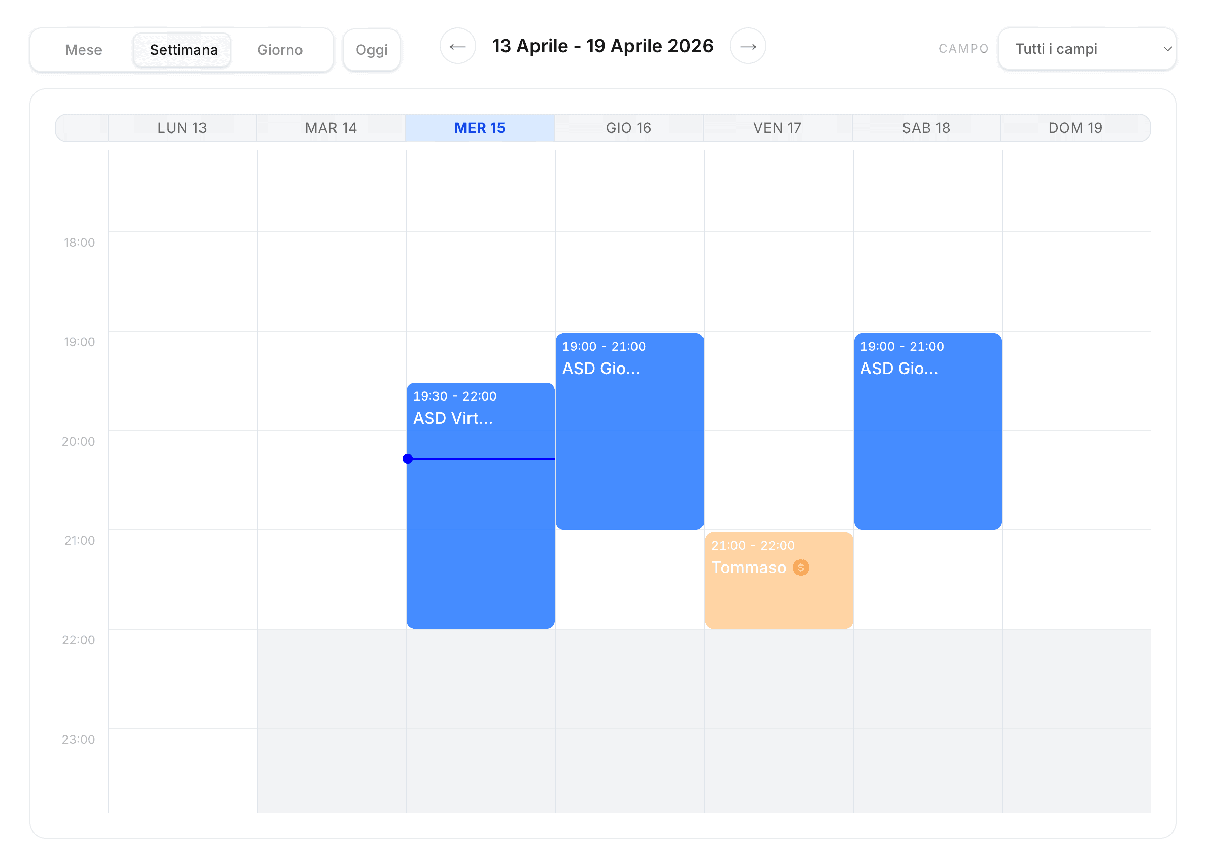 Calendario prenotazioni